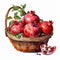 Realistic Watercolor Painting Of Pomegranates In A Basket