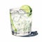 Realistic Watercolor Painting Of Vodka Tonic With Lime And Ice