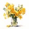 Realistic Watercolor Painting Of Yellow Freesia Flowers In A Vase