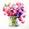 Realistic Watercolor Paintings Of Sweet Pea In A Jar