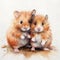 Realistic Watercolor Paintings Of Two Little Hamsters Sitting Together