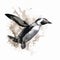 Realistic Watercolor Penguin Flying Art With Delicate Markings