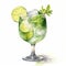 Realistic Watercolor Sketch Of Gin And Tonic Cup On Glass