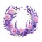 Realistic Watercolor Wreath With Lavender Roses And Leaves