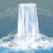 Realistic waterfall with clear water, rainbow and bubbles. Natural element for design landscape images. on transparent ba
