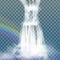 Realistic waterfall with clear water, rainbow and bubbles. Natural element for design landscape images. on transparent ba