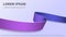 Realistic wavy purple ribbon. Graphic and web design template with space for text. Abstract cool blue background. Vector