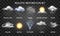 Realistic weather icons on transparent