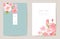 Realistic wedding cherry floral invitation. Exotic sakura flowers, leaves card. Botanical Save the Date template