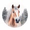 Realistic Welsh Pony Portrait In Winter Forest