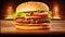 Realistic Western Burger On Wooden Table - Hyper-detailed 32k Uhd Rendering