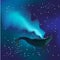 Realistic whale in space with a fountain and star vector.