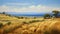 Realistic Wheat Field In Minoan Art Style: Expansive Landscapes And Precisionist Cityscapes