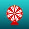 Realistic wheel of fortune with prizes isolated on background. Red gambling roulette and fortune wheel concept
