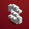 Realistic white 3d isometric letter S of the alphabet from constructor lego bricks. White 3d isometric plastic letter from the leg