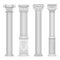 Realistic white antique roman column vector set. Building stone columns