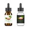 Realistic white and brown glass bottle with argan extract. Beauty and cosmetics oil - argan. Product label and logo