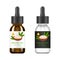 Realistic white and brown glass bottle with argan extract. Beauty and cosmetics oil - argan. Product label and logo