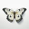 Realistic White Butterfly With Black Spots On Gray Background