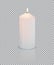 Realistic white candle with fire on transparent background. Vector.