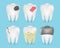 Realistic white and caries broken teeth set  illustration