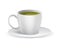 Realistic white ceramic cup with matcha. Green tea. Natural healthy drink. Japanese beverage. Side view of porcelain mug