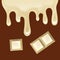 Realistic White chocolate dripping, vector illustration Melted chocolate isolated on brown background