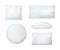 Realistic white cushion pillows, mask. White orthopedic pillows different shapes.