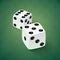 Realistic white dice icon on green background