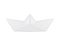 Realistic white origami boat. Folded paper ship. Isolated vector.