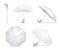 Realistic white umbrella open and folded lying in different angles