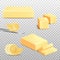 Realistic whole and sliced butter set isolated on transparent background