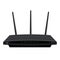 Realistic Wi-Fi router with three antennas isolated on white.