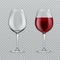 Realistic wineglass. Empty and with red wine wineglasses isolated glassware vector illustration