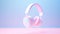 Realistic wireless earphones of trendy color.3d pastel colored background headphone element. Realistic object for music