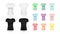 Realistic women`s T-shirt mockup set in black, white and colorful pastel palette