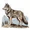 Realistic Woodcut Illustration Of A Wolf Standing On A Mountain