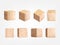 Realistic wooden blocks. 3d wood cube block with timber surface for baby game, school child tower build games alphabet