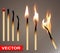 Realistic wooden burning matches with flame