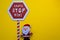 Realistic wooden Christmas Red stop sign with text Santa Stop Here