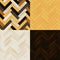 Realistic wooden floor herringbone parquet seamless patterns set, vector