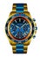 Realistic wristwatch chronograph gold blue metallic design for men luxury on white background vector