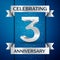 Realistic Years Anniversary Celebration design banner. Silver number, confetti and ribbon on blue background. Colorful