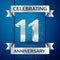 Realistic Years Anniversary Celebration design banner. Silver number, confetti and ribbon on blue background. Colorful