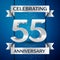 Realistic Years Anniversary Celebration design banner. Silver number, confetti and ribbon on blue background. Colorful