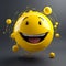 Realistic Yellow Glossy 3d Emotions face happy smile.