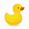 Realistic yellow rubber duck toy. Adorable duckling.