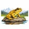 Realistic Yellow Toad Sitting On Rocks Overlooking Mountain