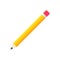 Realistic yellow wooden pencil with rubber eraser icon in flat s