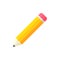 Realistic yellow wooden pencil with rubber eraser icon in flat s